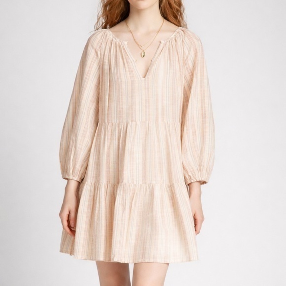 The Great. Prairie Oversized Boho Chic Dress Natural Beige Stripe Womens 0 XS